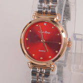 Two Tone Silver Chain Womans Watch Red Dial